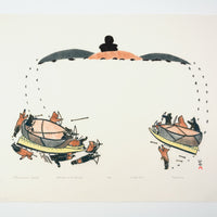Napachie Pootoogook "Atachiealuk's Battle," 1978, stonecut & stencil, edition 11/50