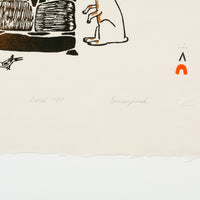 Kananginak Pootoogook "Inukshuk," 1987, stonecut & stencil, edition 34/50