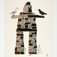 Kananginak Pootoogook "Inukshuk," 1987, stonecut & stencil, edition 34/50