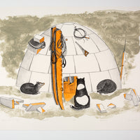 Kananginak Pootoogook "Stopping for the Day," 1985, lithograph, edition 15/50