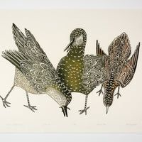 Kananginak Pootoogook "Three Shore Birds," 1988, stonecut, edition 27/50