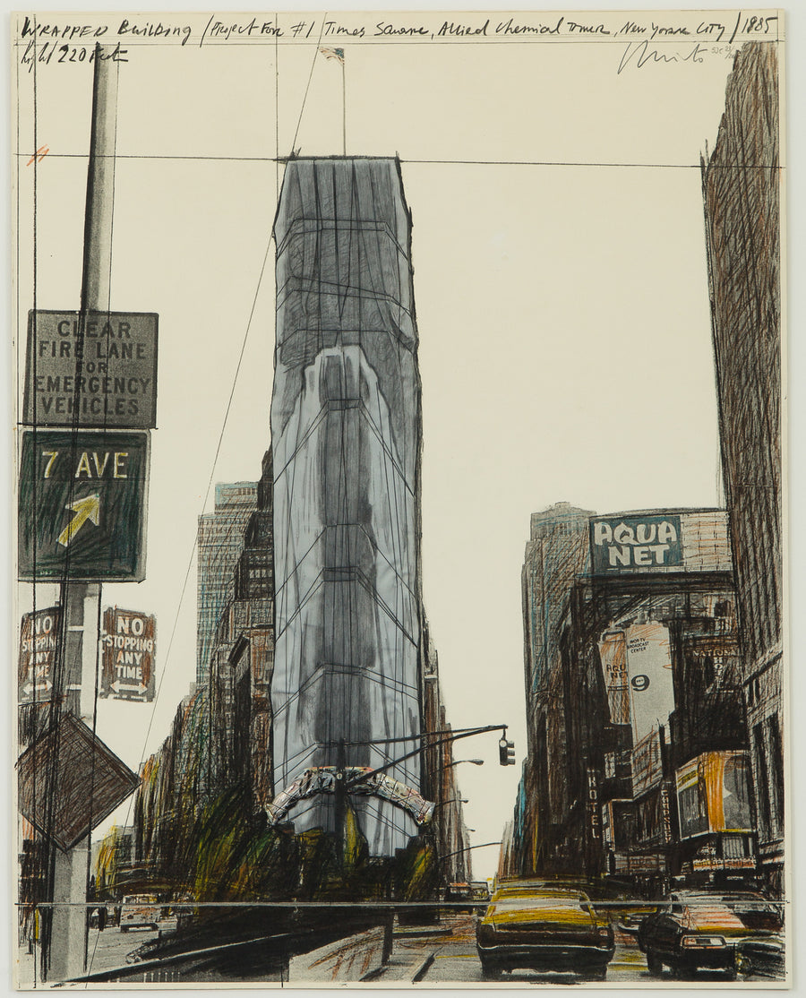 Jeanne-Claude and Christo "Wrapped Building (Project for #1 Times Square)," 1985, lithograph & mixed media, edition 23/26