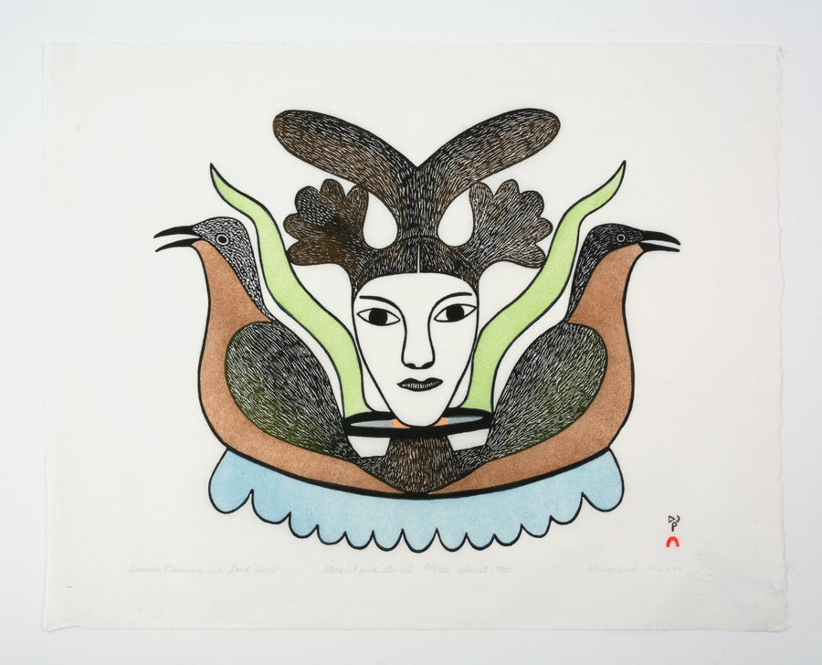 Kenojuak Ashevak "Summer Ptarmigan and Land Spirit," 1980, stonecut & stencil, edition 30/50