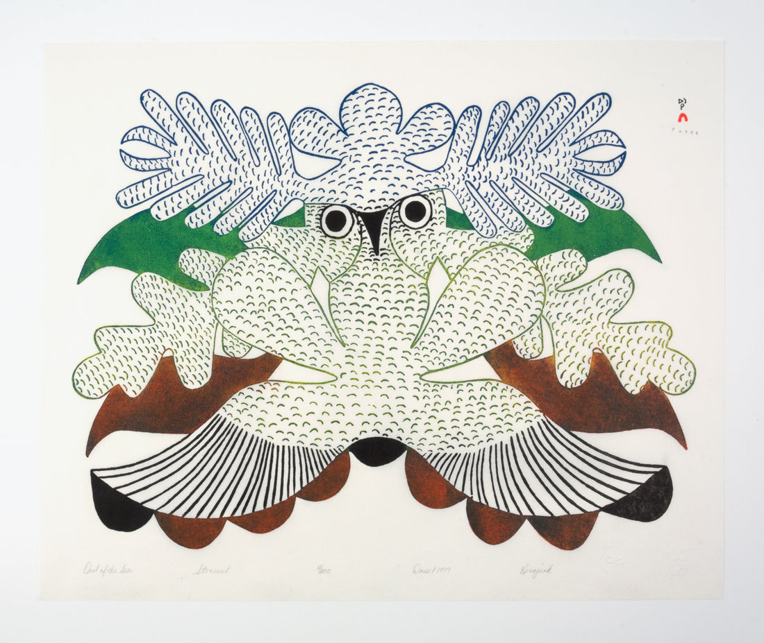 Kenojuak Ashevak "Owl of the Sea," 1977, stonecut, edition 18/200