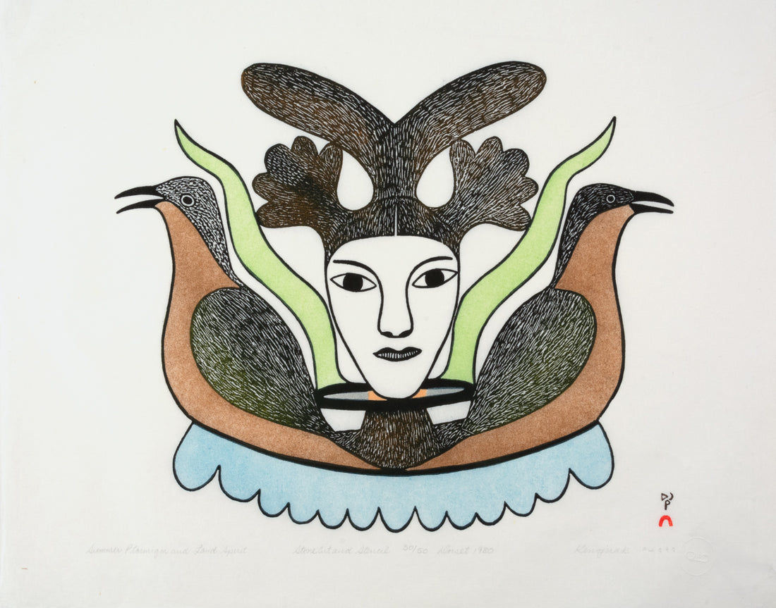 Kenojuak Ashevak "Summer Ptarmigan and Land Spirit," 1980, stonecut & stencil, edition 30/50