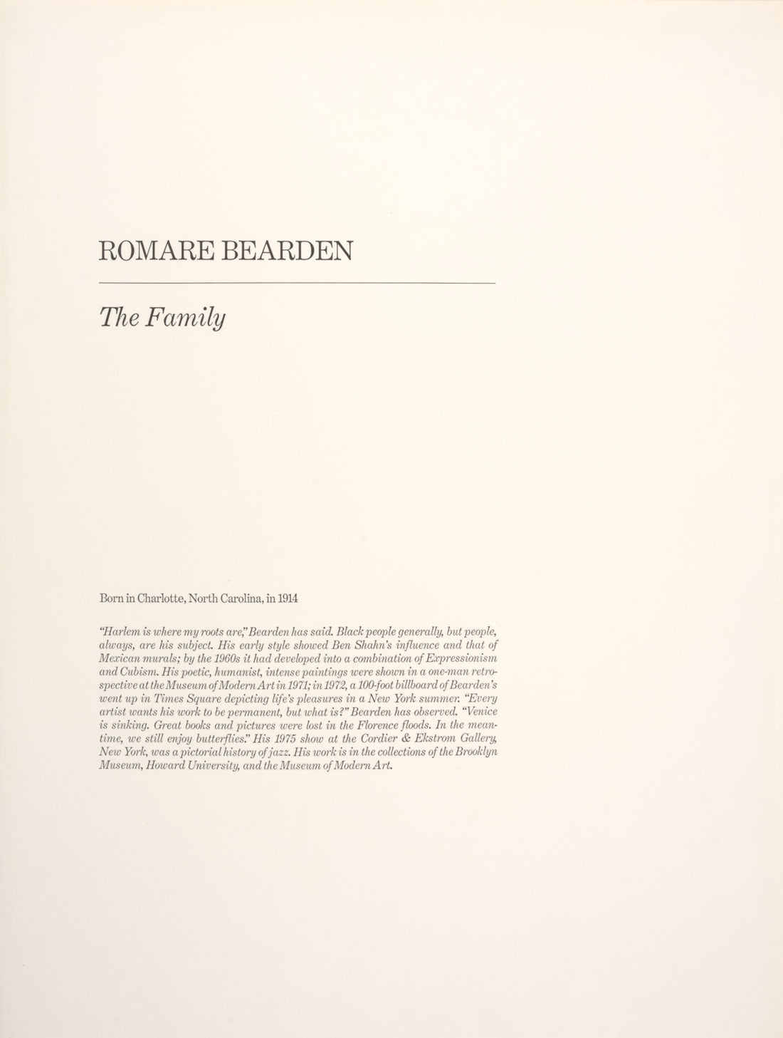 Romare Bearden "The Family," 1975, lithograph, edition 78/175