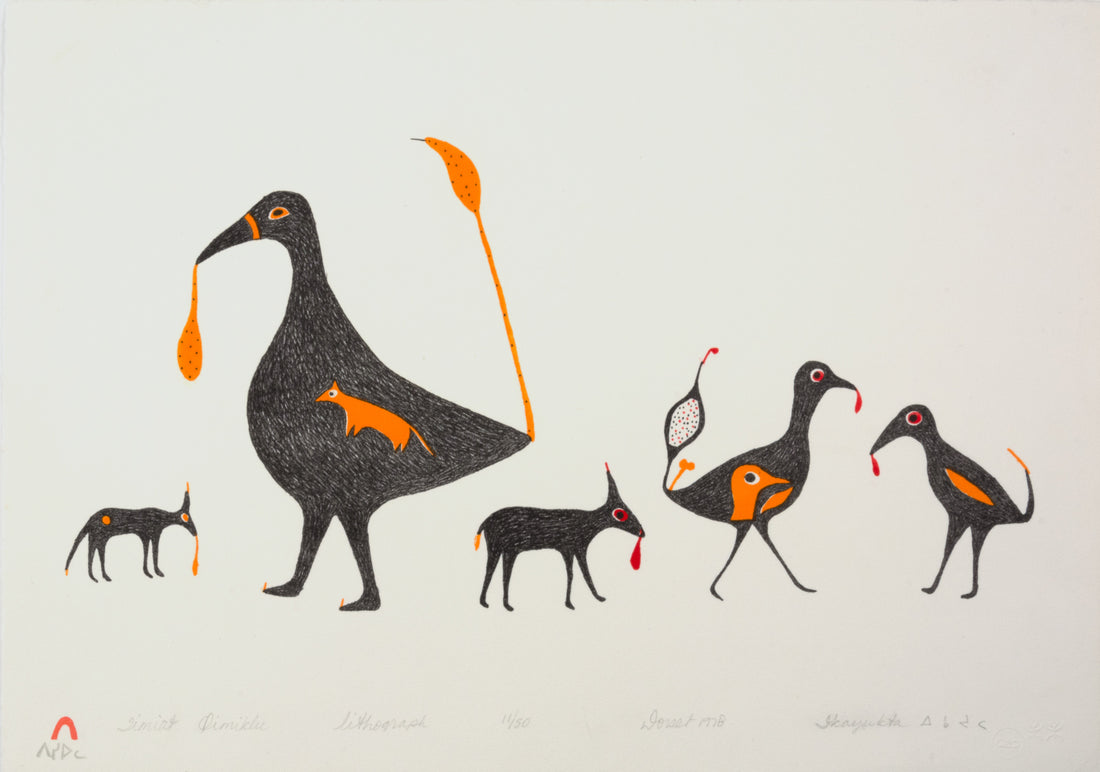 Ikayukta Tunnillie "Timiat Qimiklu," 1978, lithograph, edition 11/50