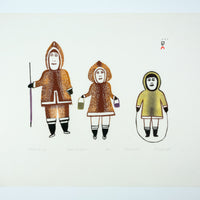 Echlaook Goo "Hunter & Family," 1978, stonecut & stencil, edition 11/50