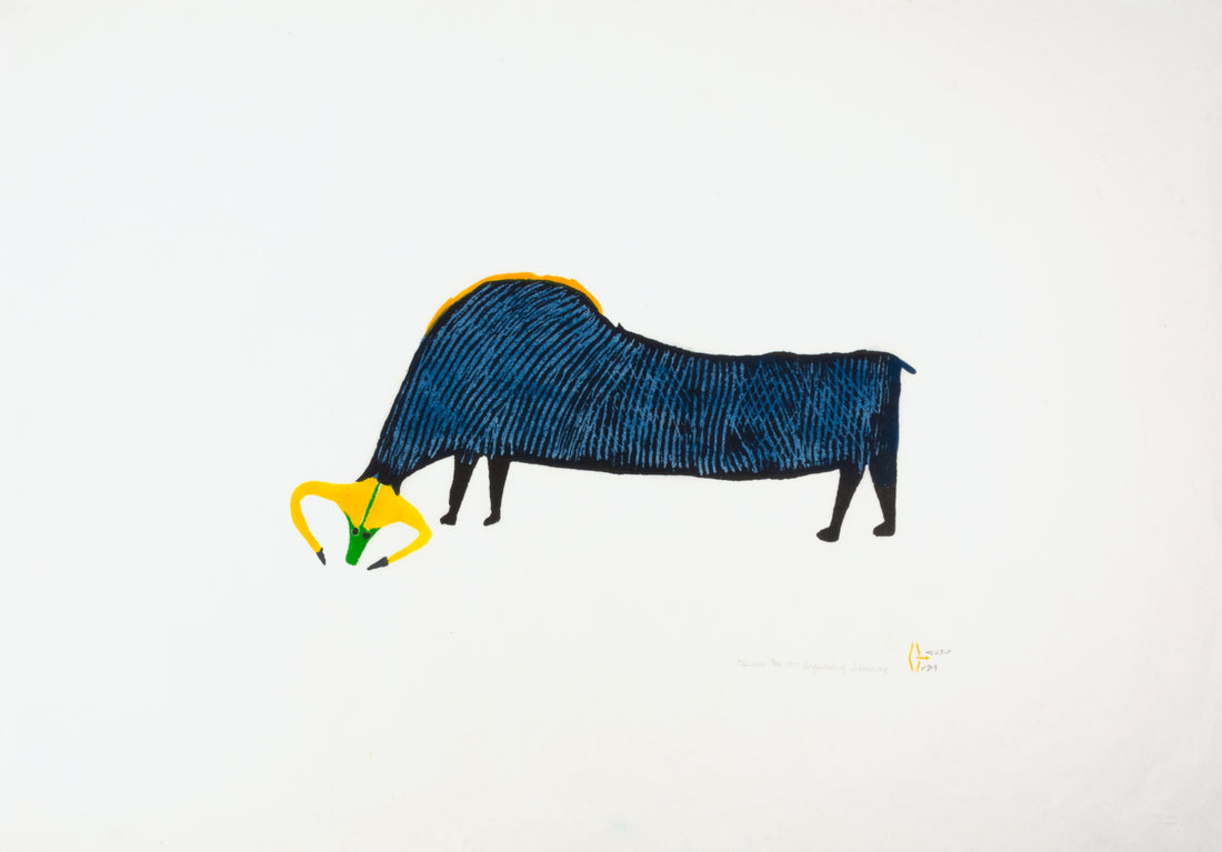 Luke Anguhadluq & Thomas Sivuraq "Muskox," 1977, lithograph, edition 8/50