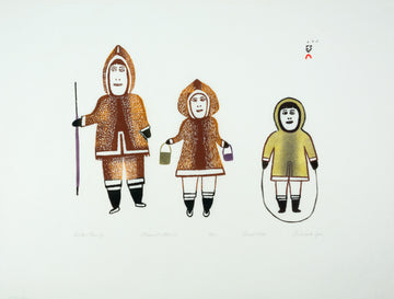 Echlaook Goo "Hunter & Family," 1978, stonecut & stencil, edition 11/50