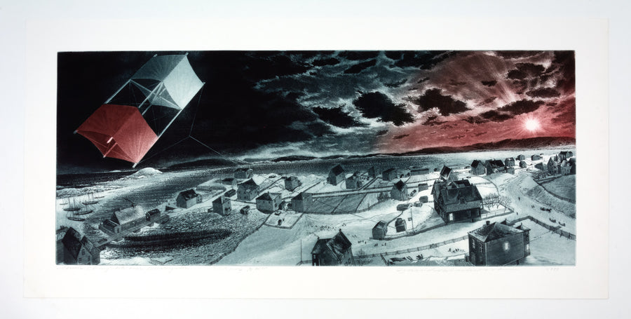 David Blackwood "Uncle Cluny's Kite over Wesleyville," 1989, lithograph, A.P 2/10 Ed. 75