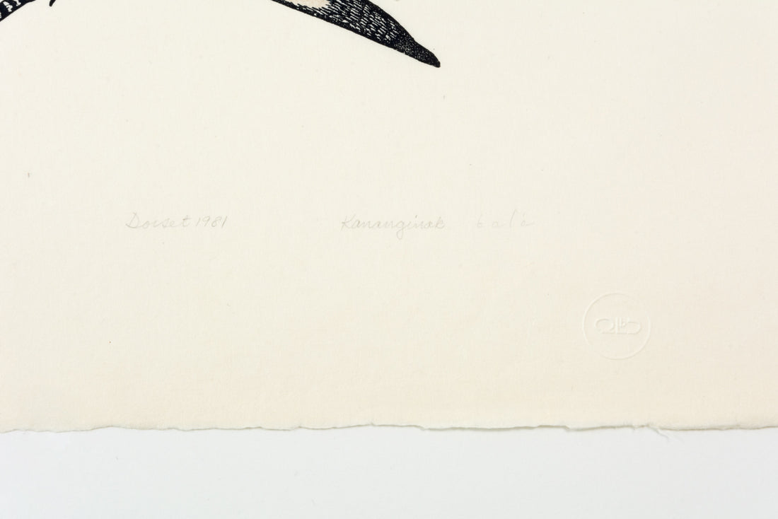 Kananginak Pootoogook "Feeding on Flies," 1981, stonecut & stencil, edition 13/50