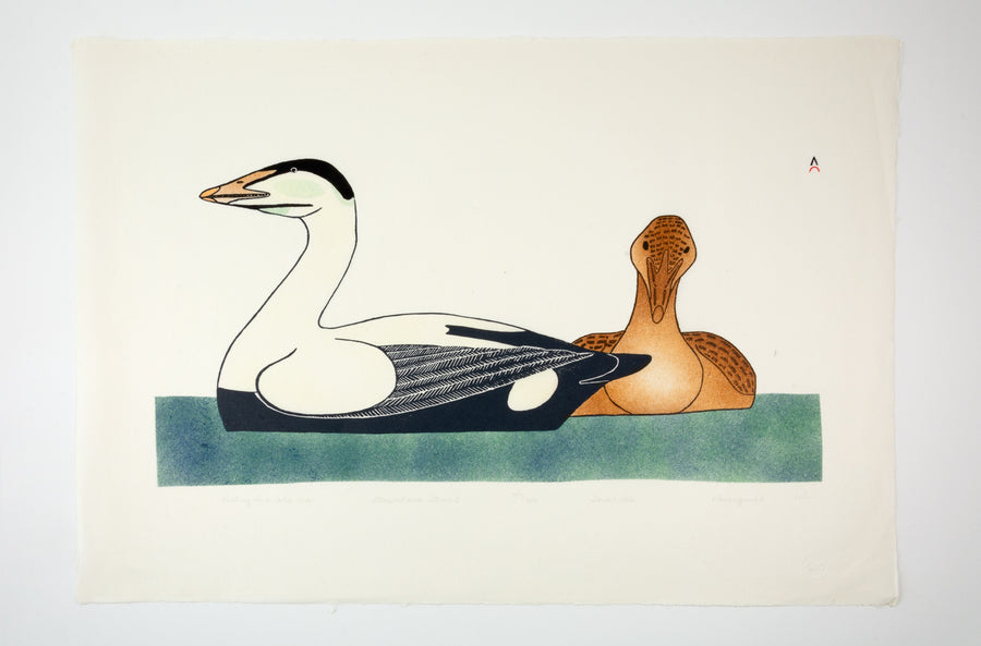 Kananginak Pootoogook "Resting on a Calm Sea," 1982, stonecut & stencil, edition 47/50