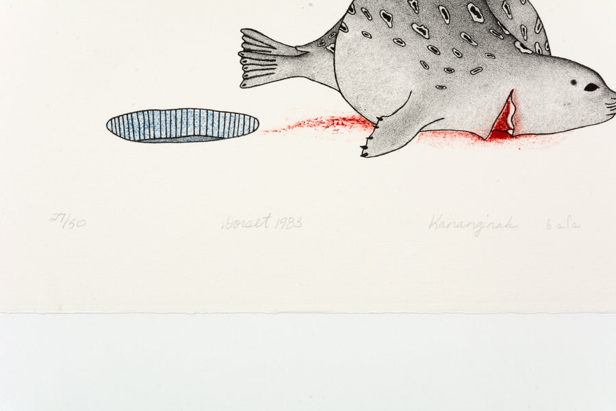 Kananginak Pootoogook "Bear with Fresh Kill," 1983, colour lithograph, edition 27/50