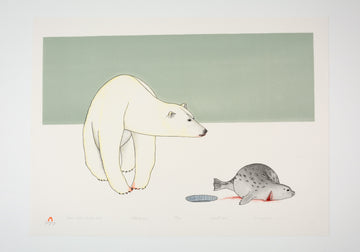 Kananginak Pootoogook "Bear with Fresh Kill," 1983, colour lithograph, edition 27/50