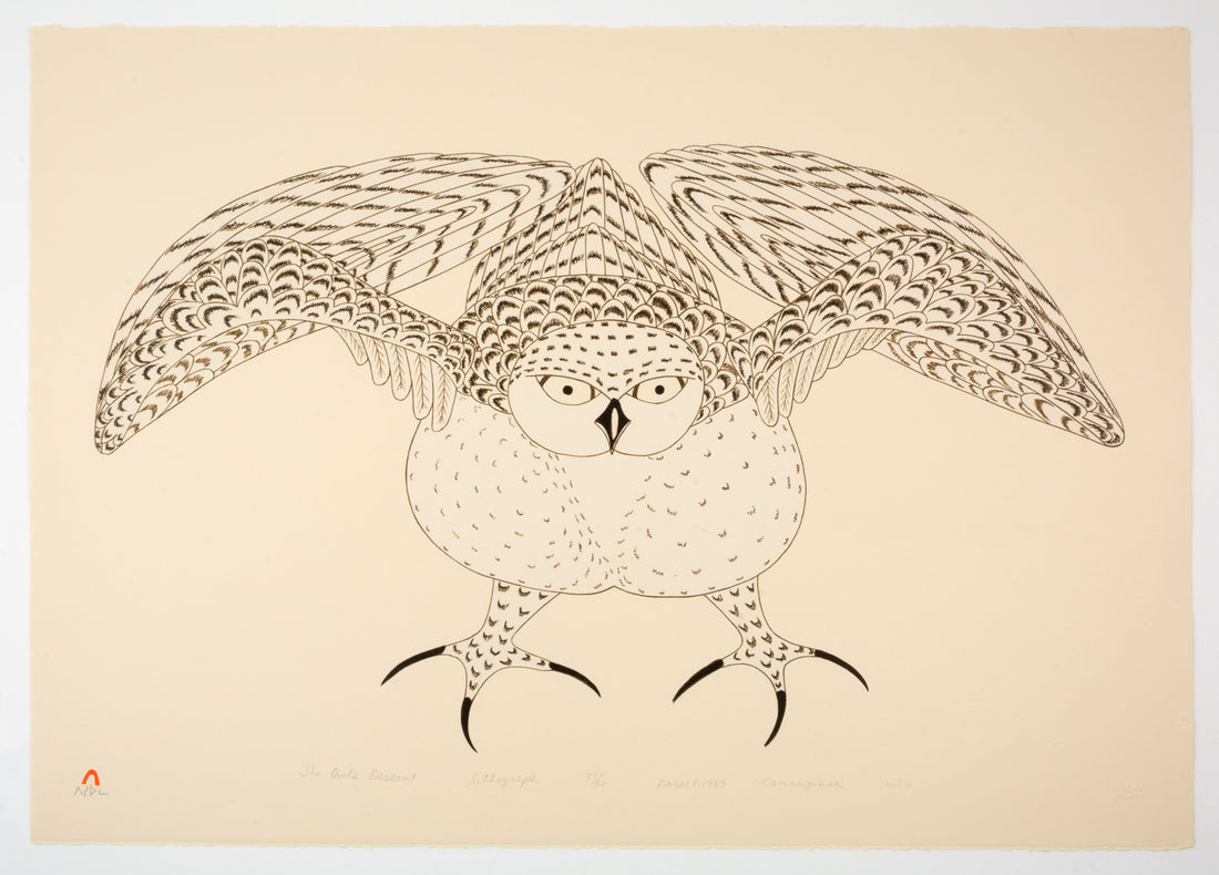 Kananginak Pootoogook "The Owl's Descent," 1983, lithograph, edition 27/50