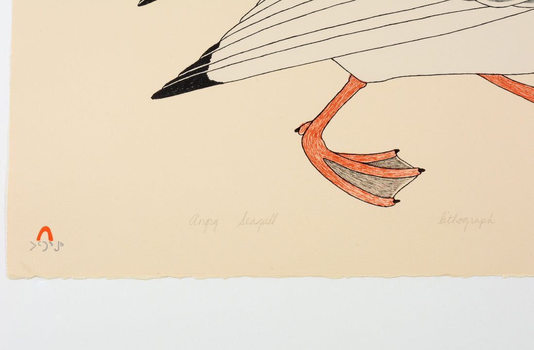 Kananginak Pootoogook "Angry Seagull," 1983, colour lithograph, edition 27/50