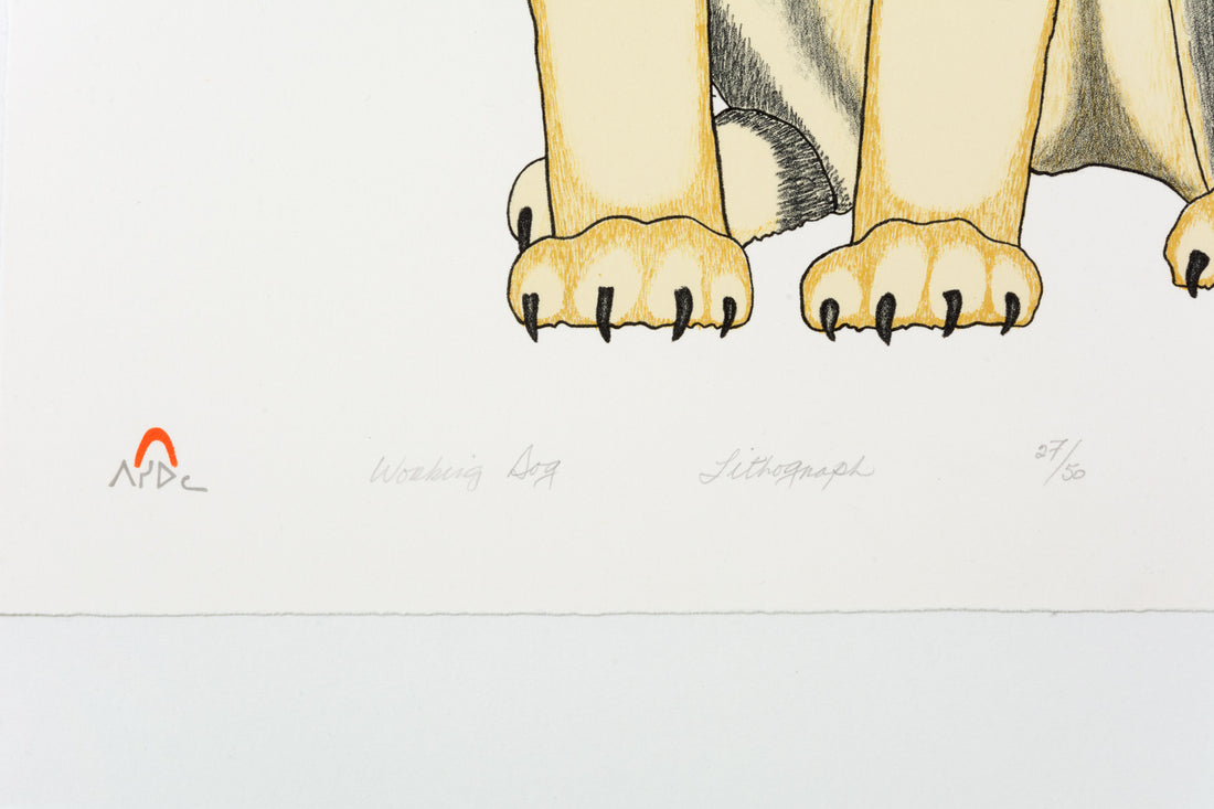 Kananginak Pootoogook "Working Dog," 1983, colour lithograph, edition 27/50