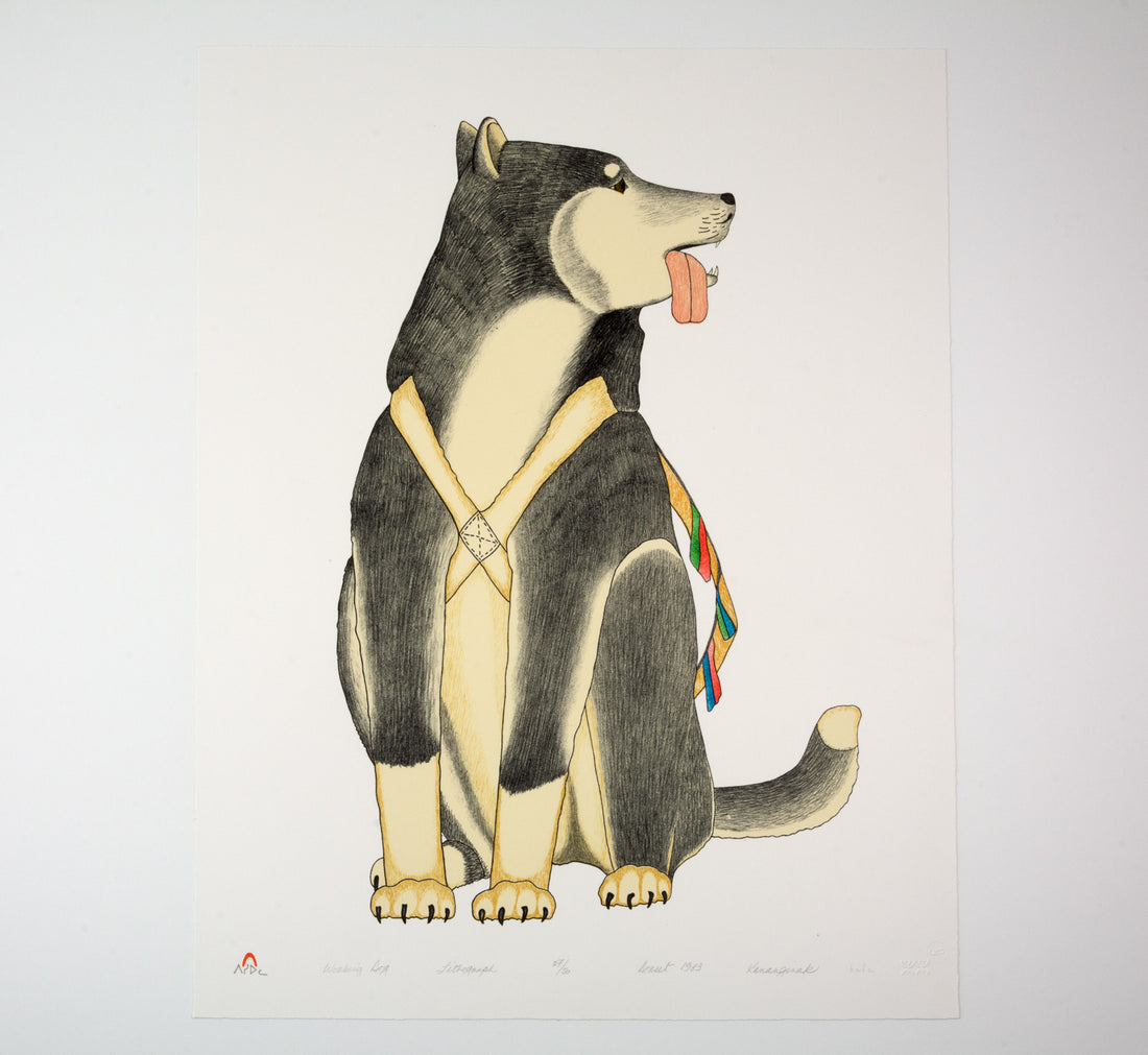 Kananginak Pootoogook "Working Dog," 1983, colour lithograph, edition 27/50