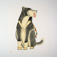 Kananginak Pootoogook "Working Dog," 1983, colour lithograph, edition 27/50