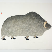 Kananginak Pootoogook "Lone Muskox," 1983, stonecut & stencil, edition 45/50