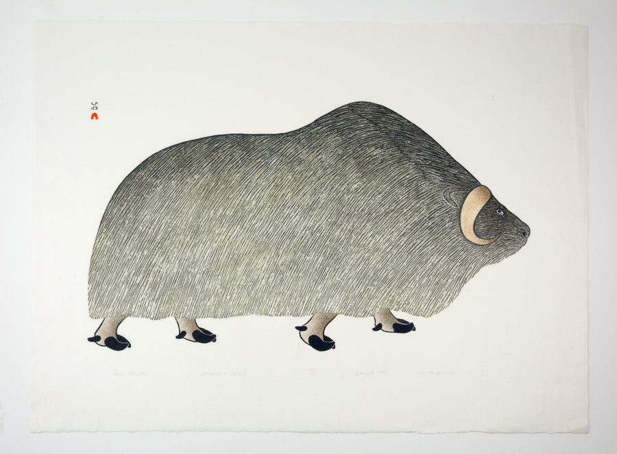 Kananginak Pootoogook "Lone Muskox," 1983, stonecut & stencil, edition 45/50