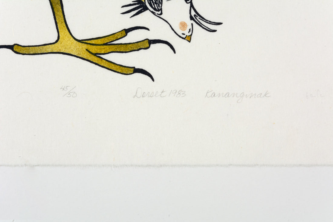 Kananginak Pootoogook "Eagle with Prey," 1983, stonecut & stencil, edition 45/50