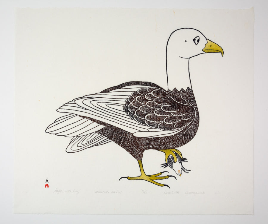 Kananginak Pootoogook "Eagle with Prey," 1983, stonecut & stencil, edition 45/50