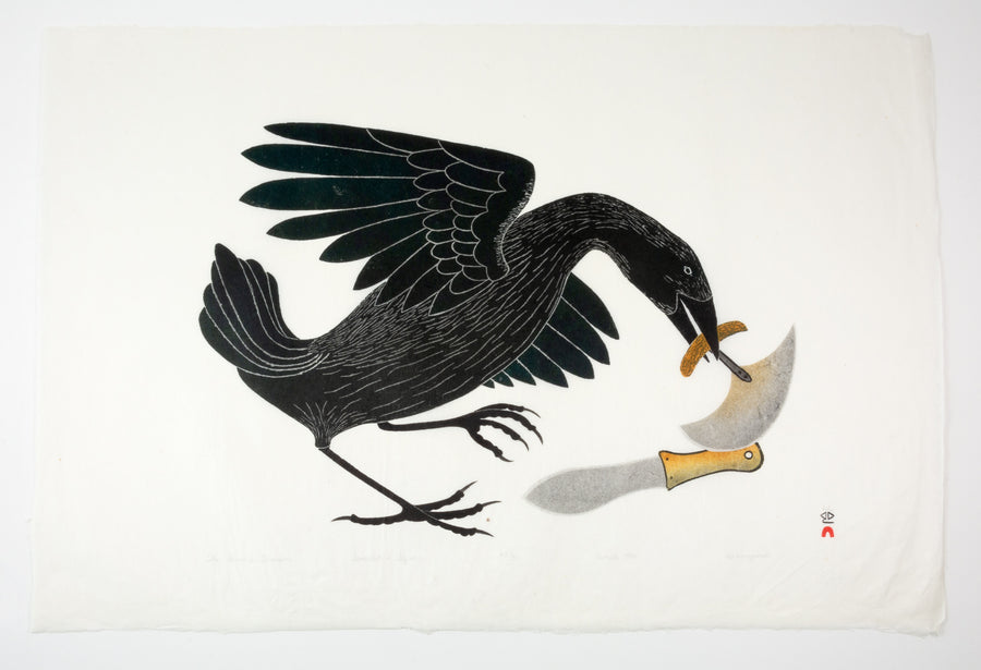 Kananginak Pootoogook "The Raven's Treasure," 1984, stonecut & stencil, edition 42/50
