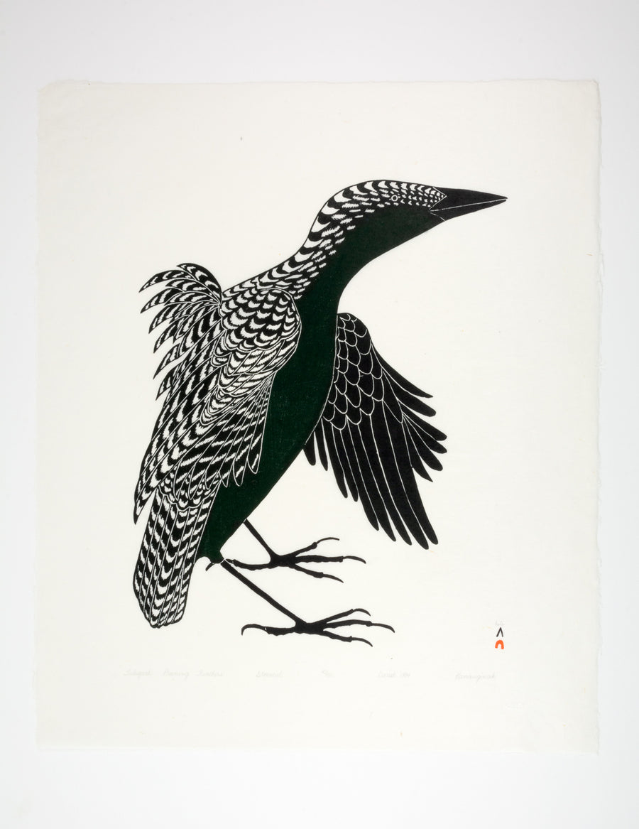 Kananginak Pootoogook "Tulugaak Preening Feathers," 1984, stonecut, edition 42/50