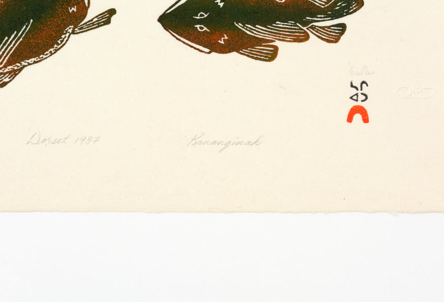 Kananginak Pootoogook "Winter Fishing," 1987, stonecut, edition 34/50