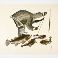 Kananginak Pootoogook "Winter Fishing," 1987, stonecut, edition 34/50