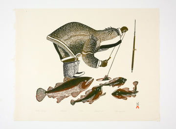 Kananginak Pootoogook "Winter Fishing," 1987, stonecut, edition 34/50