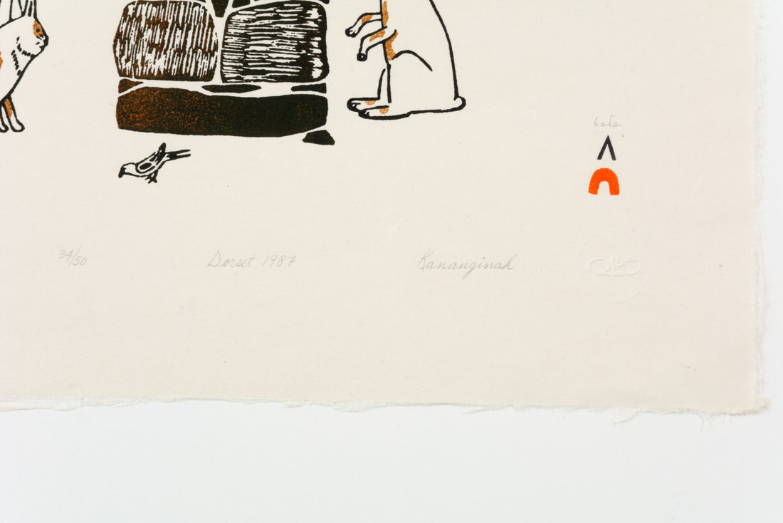 Kananginak Pootoogook "Inukshuk," 1987, stonecut & stencil, edition 34/50