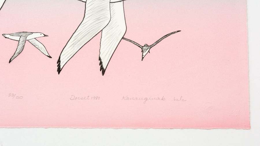 Kananginak Pootoogook "Gulls at Sunrise," 1981, colour lithograph, edition 33/50