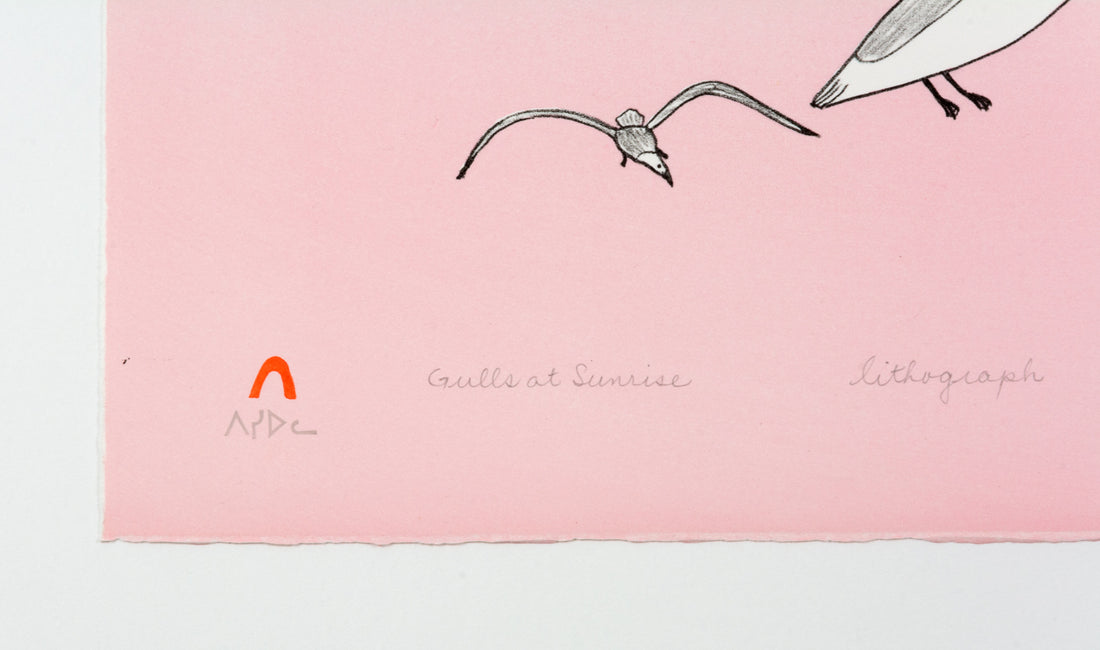 Kananginak Pootoogook "Gulls at Sunrise," 1981, colour lithograph, edition 33/50