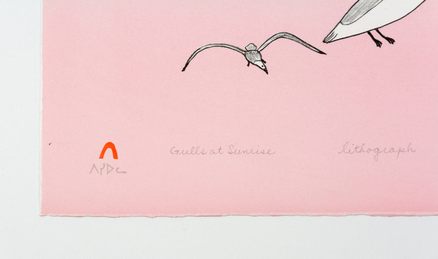 Kananginak Pootoogook "Gulls at Sunrise," 1981, colour lithograph, edition 33/50