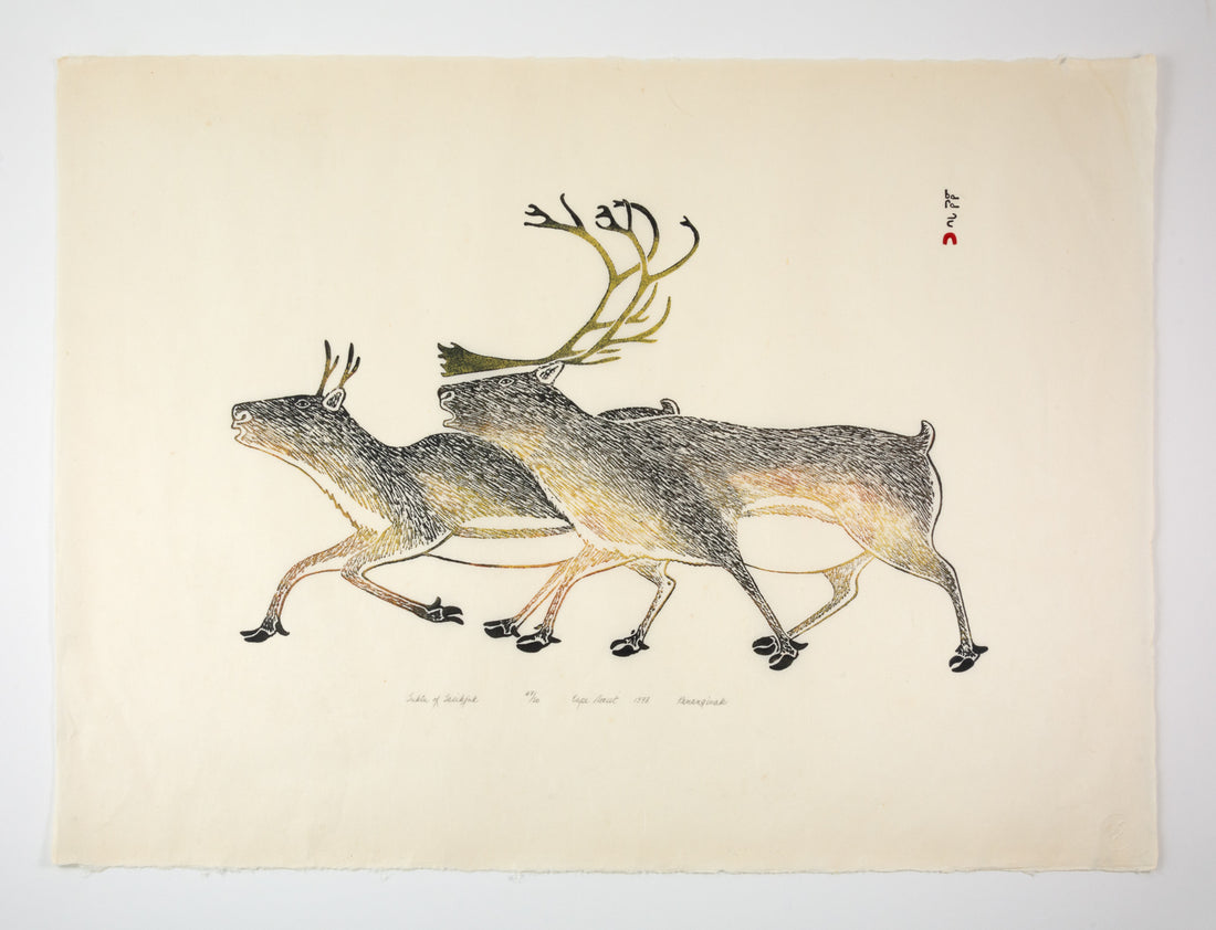 Kananginak Pootoogook "Tuktu of Tasikjuk," 1973, stonecut, edition 47/50