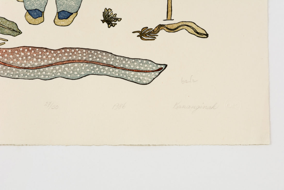 Kananginak Pootoogook "Gathering Kelp," 1986, woodcut, edition 27/50