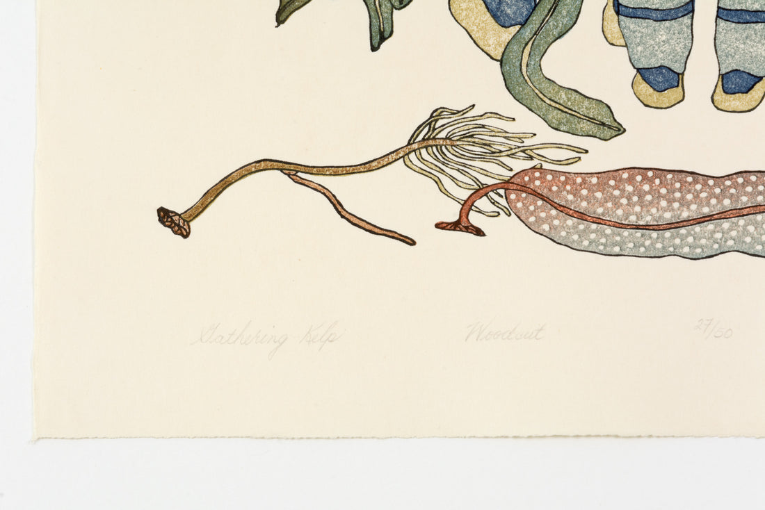 Kananginak Pootoogook "Gathering Kelp," 1986, woodcut, edition 27/50