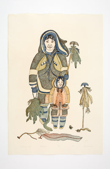 Kananginak Pootoogook "Gathering Kelp," 1986, woodcut, edition 27/50