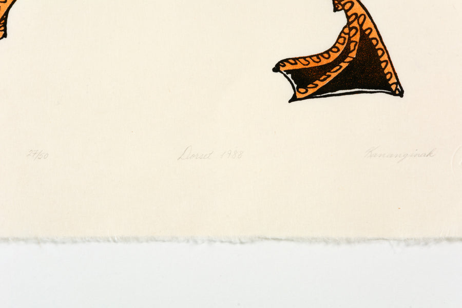 Kananginak Pootoogook "Snail Shell and Eider Duck," 1988, stonecut & stencil, edition 27/50