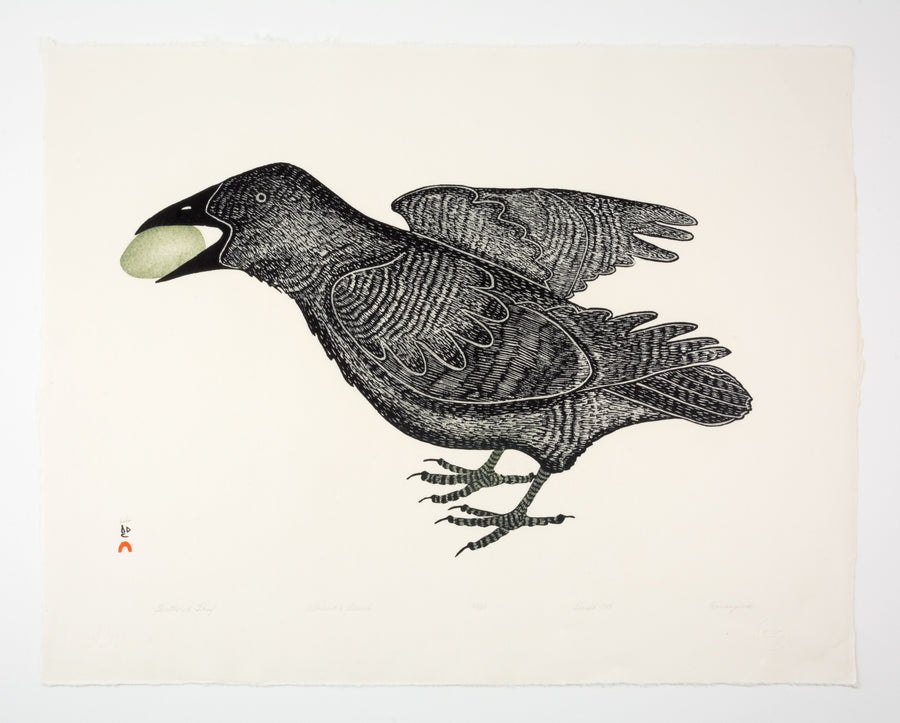 Kananginak Pootoogook "Feathered Thief," 1988, stonecut & stencil, edition 27/50