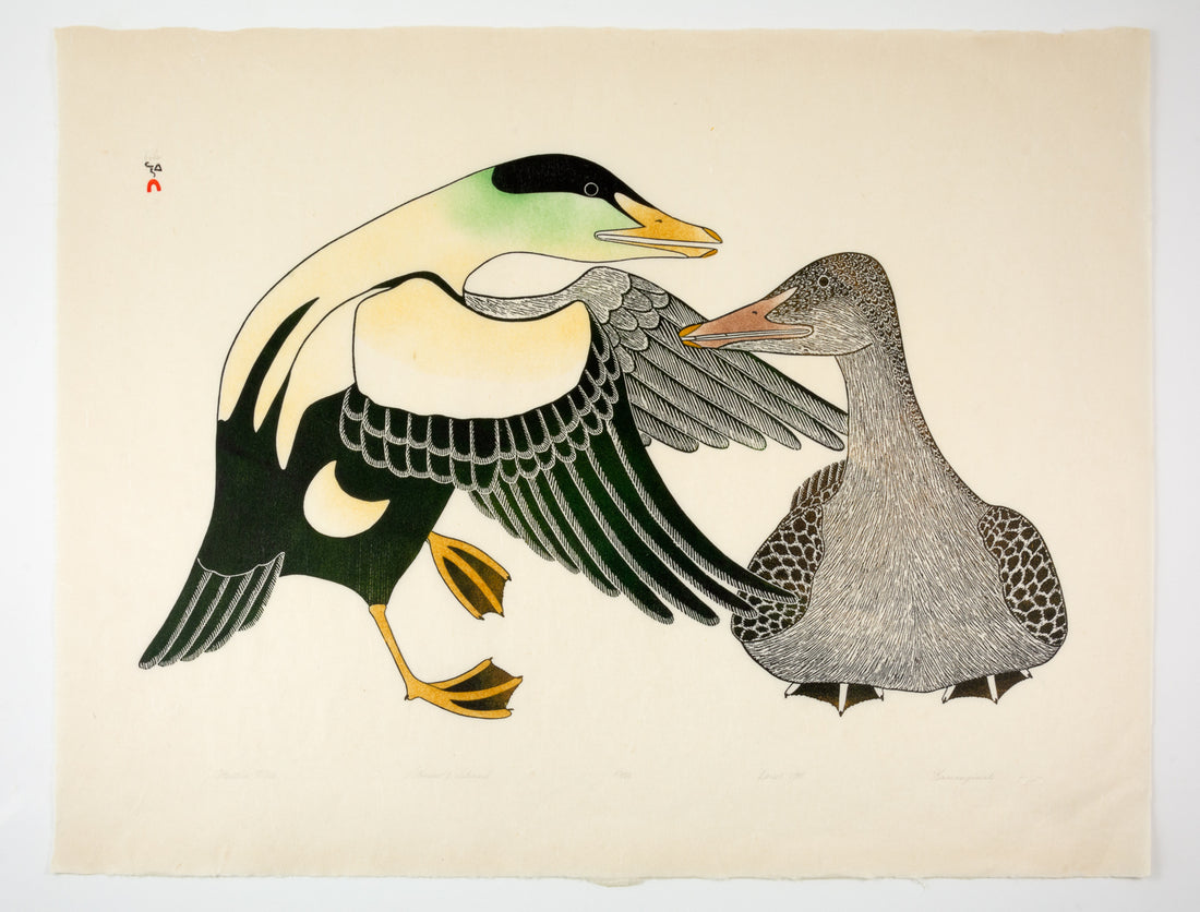 Kananginak Pootoogook "Attentive Mate," 1988, stonecut & stencil, edition 27/50