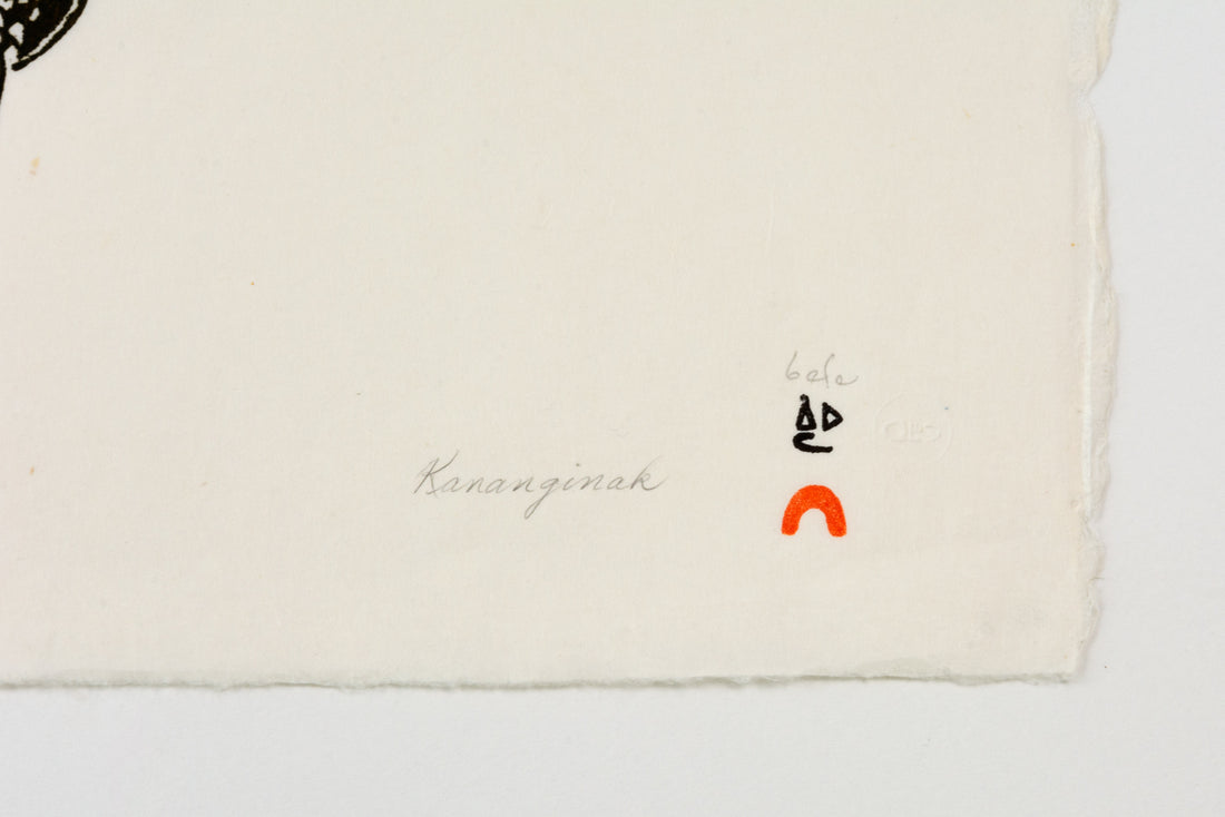Kananginak Pootoogook "Three Shore Birds," 1988, stonecut, edition 27/50