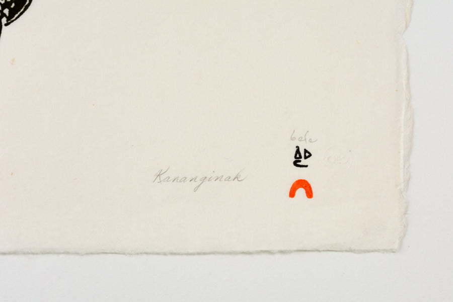 Kananginak Pootoogook "Three Shore Birds," 1988, stonecut, edition 27/50