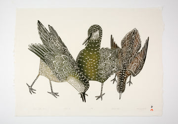 Kananginak Pootoogook "Three Shore Birds," 1988, stonecut, edition 27/50