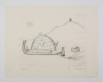 Kananginak Pootoogook "Camp Scene," 1968, engraving, edition 4/50