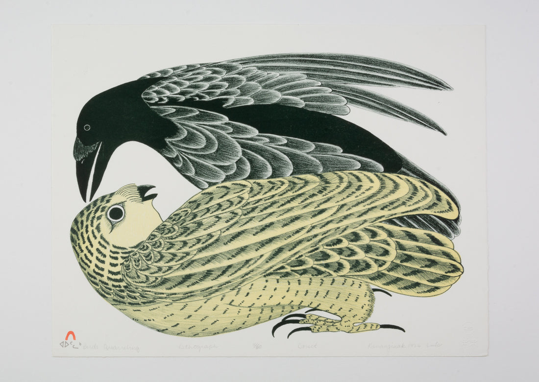Kananginak Pootoogook "Birds Quarreling," 1976, lithograph, edition 30/60